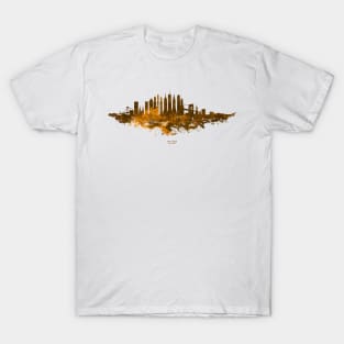 New York City Skyline Colorful Watercolor in rust orange and brown T-Shirt